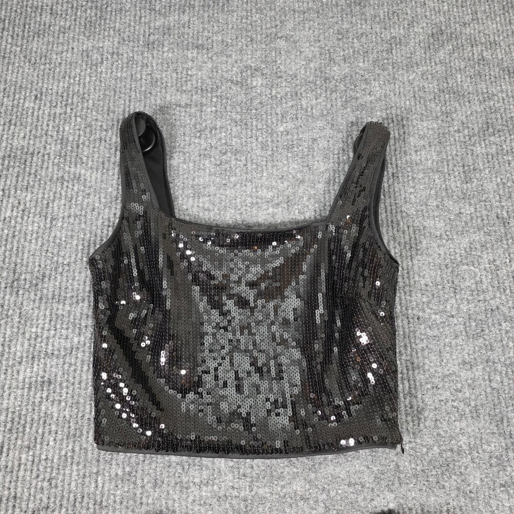 Lucy Paris Black‎ Sequin 2 Piece Set Fringe Skirt Crop Top Party Size Small